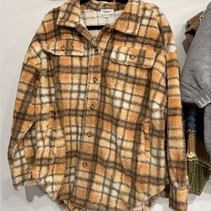Plaid Fleece Jacket - Brown and Cream
